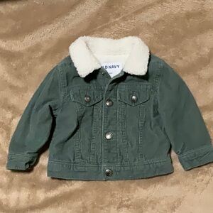 Old Navy Olive Corduroy Jacket with Cream Collar